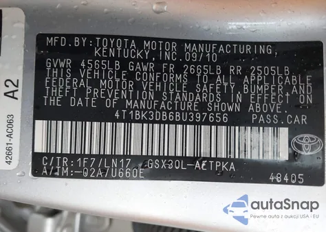 2011 Toyota Avalon Limited from USA, damaged, VIN 4T1BK3DB6BU397656